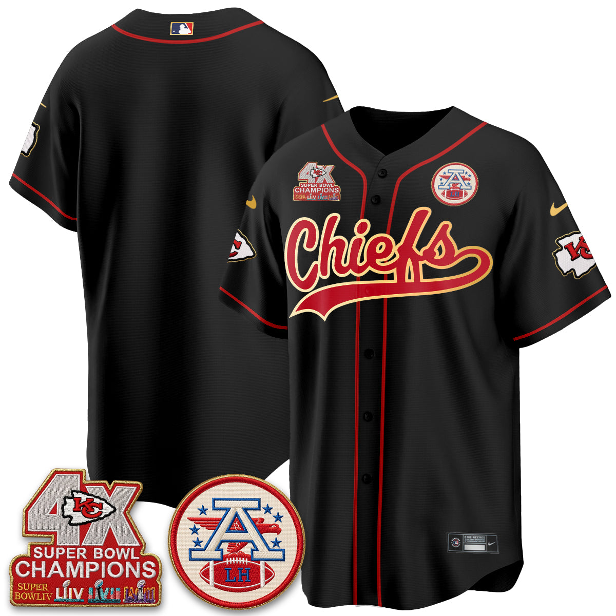 KC 4X Champs Gold Trim Edition Vapor Baseball Jersey - Stitched