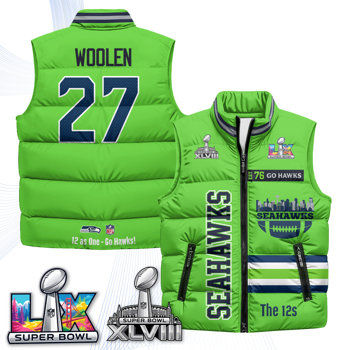 Seattle Seahawks "Go Hawks" Edition Puffer Vest - Printed