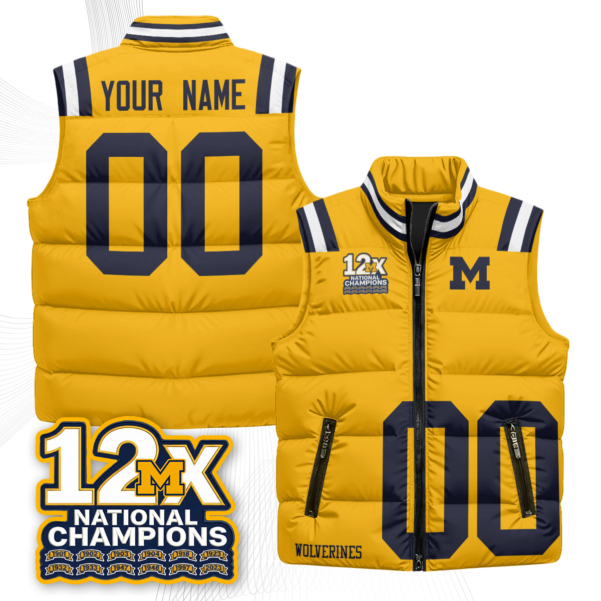 MICH 12X Champs Custom Puffer Vest - Printed