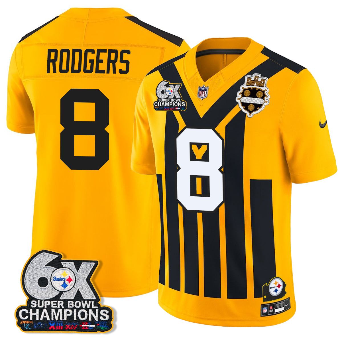 Pittsburgh Steelers 6X Champs Throwback V2 Vapor Jersey - Stitched