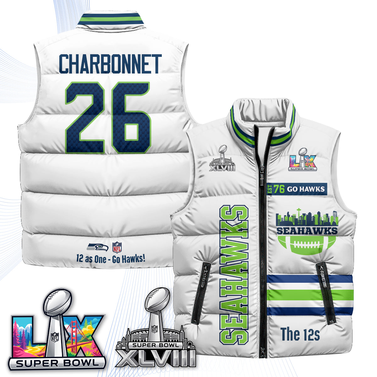 Seattle Seahawks "Go Hawks" Edition Puffer Vest - Printed