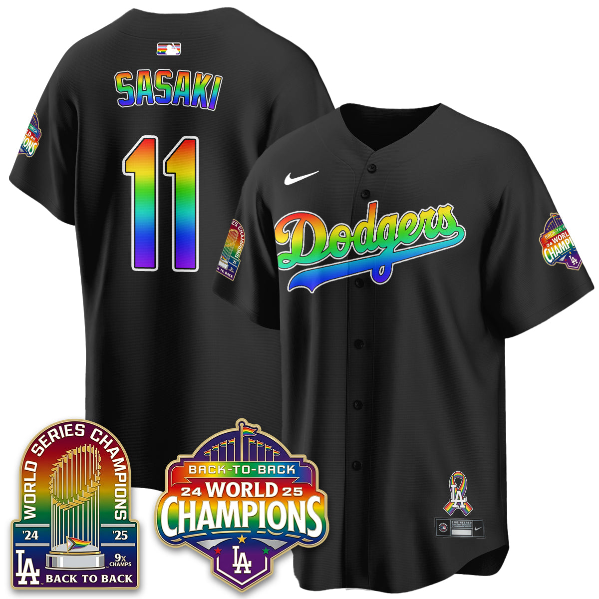 Los Angeles Dodgers Happy Pride Month Vapor Jersey - Stitched