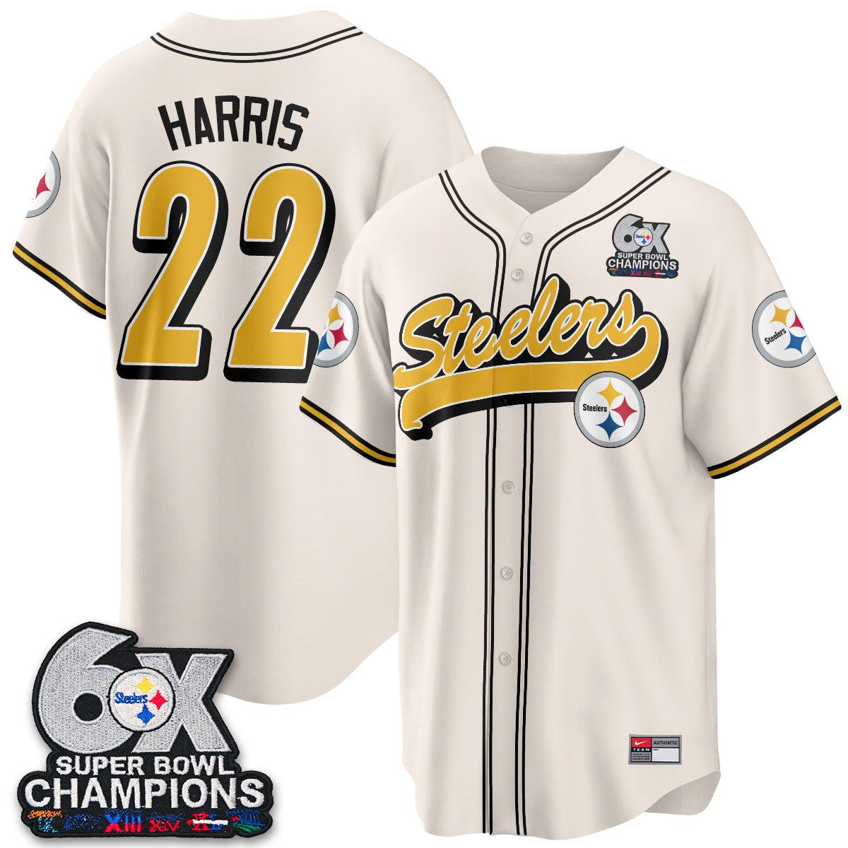 Pittsburgh Steelers 6x SBowl Baseball Vapor Jersey - Stitched