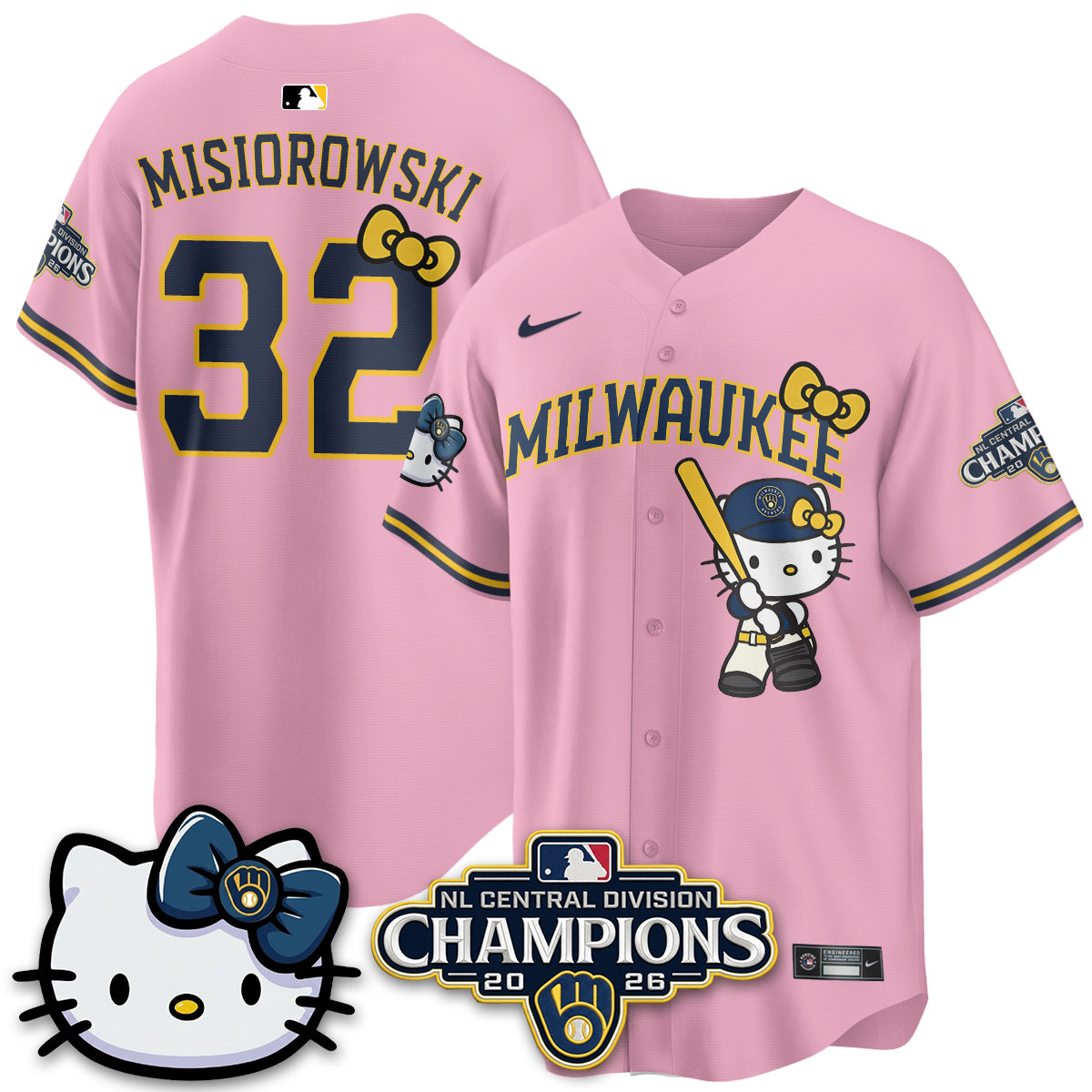 Milwaukee Brewers NL Central Champs x Meow KT Vapor Jersey - Stitched
