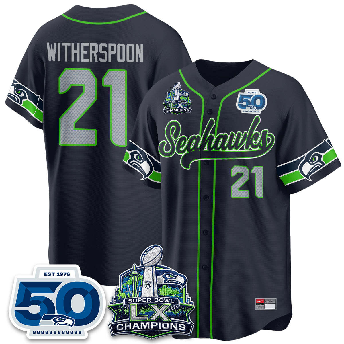 Seattle Seahawks SB LX Champs Vapor Baseball Jersey - Stitch