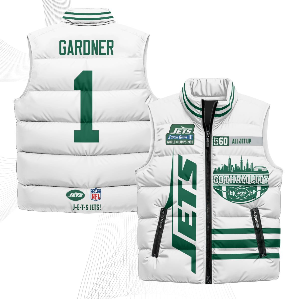 New York Jets Gotham City Puffer Vest - Printed