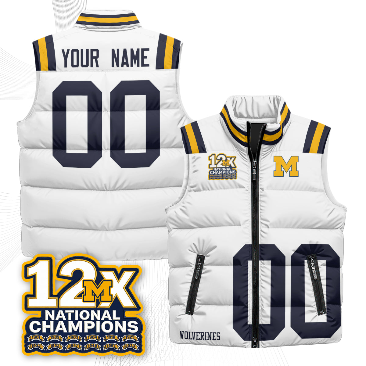 MICH 12X Champs Custom Puffer Vest - Printed