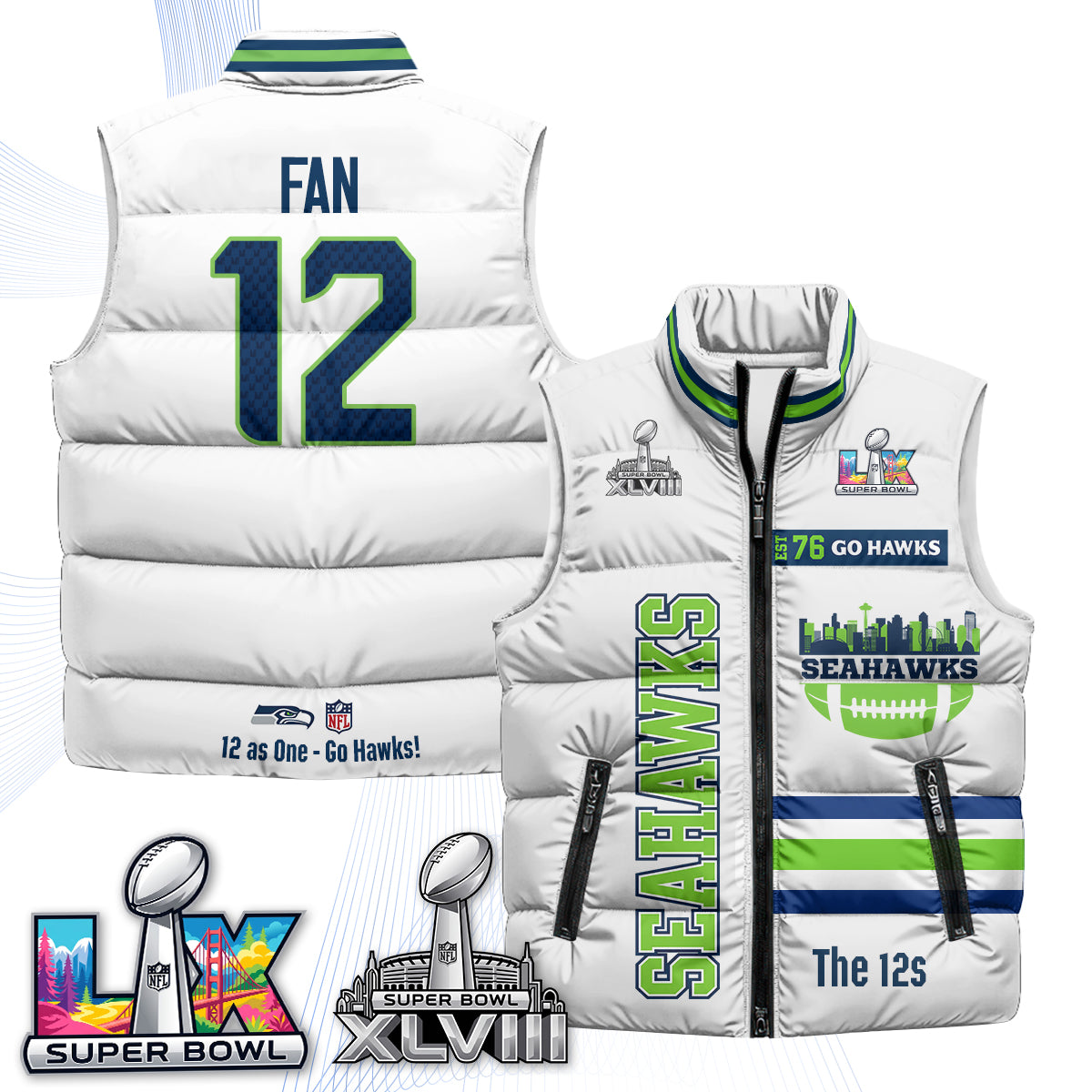 Seattle Seahawks "Go Hawks" Edition Puffer Vest - Printed