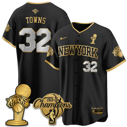 NYK 2026 NBA Champions Vapor Black Gold Jersey - Stitched