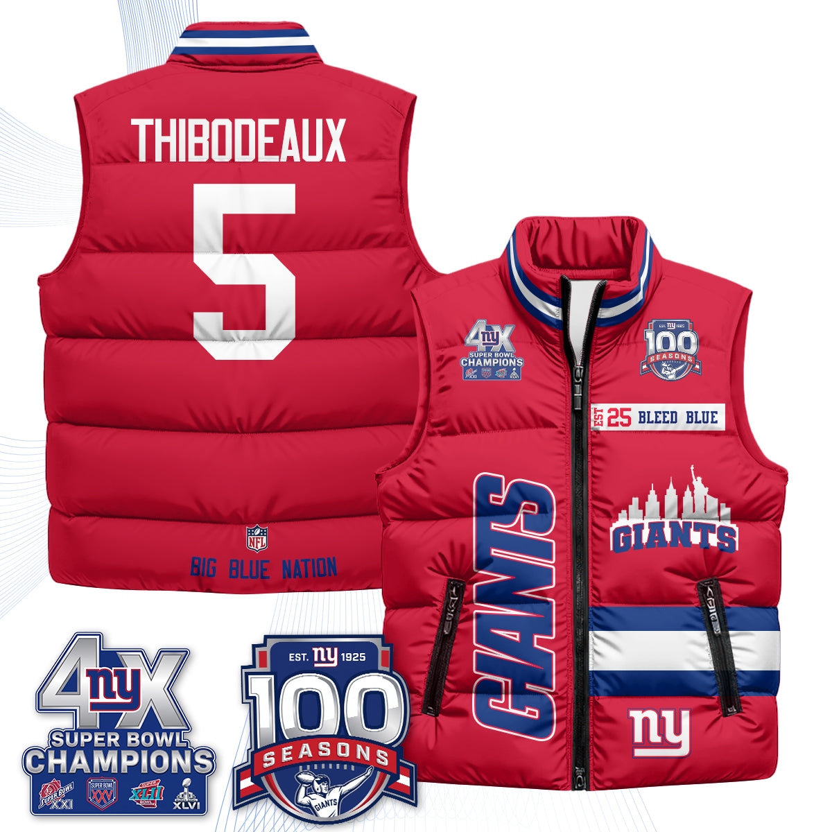 NYG 4X Champs S.Bowl Puffer Vest - Printed