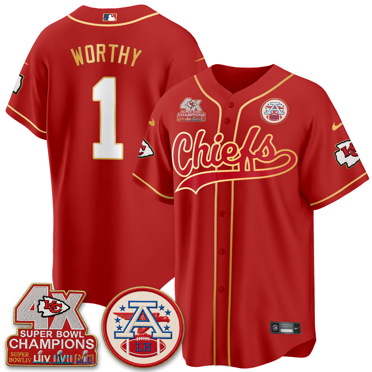 KC 4X Champs Gold Trim Edition Vapor Baseball Jersey - Stitched