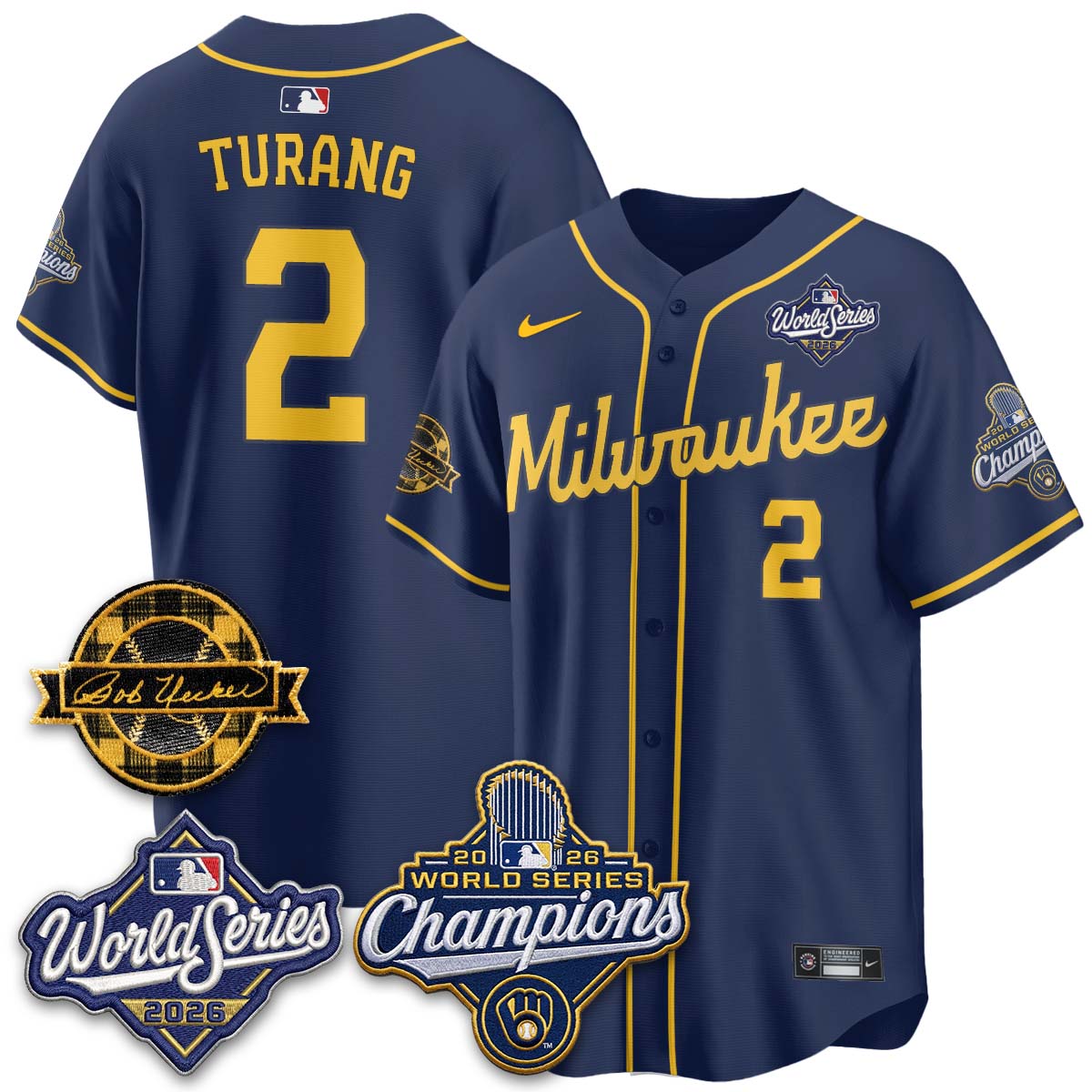 MIL 2026 WS Champions - Bob Uecker Patch Cream Jersey - Stitched (#24)