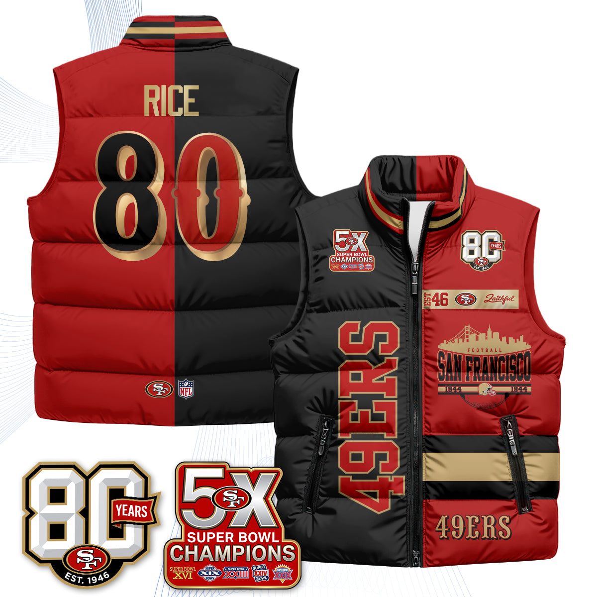 SF Faithful to The Bay Puffer Vest - Printed