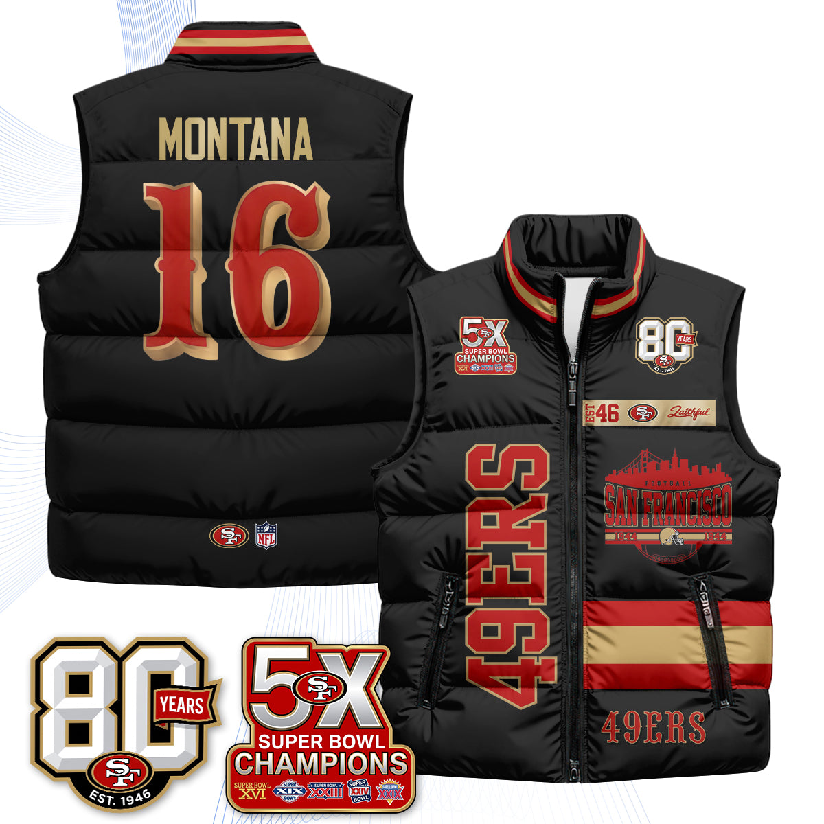SF Faithful to The Bay Puffer Vest - Printed