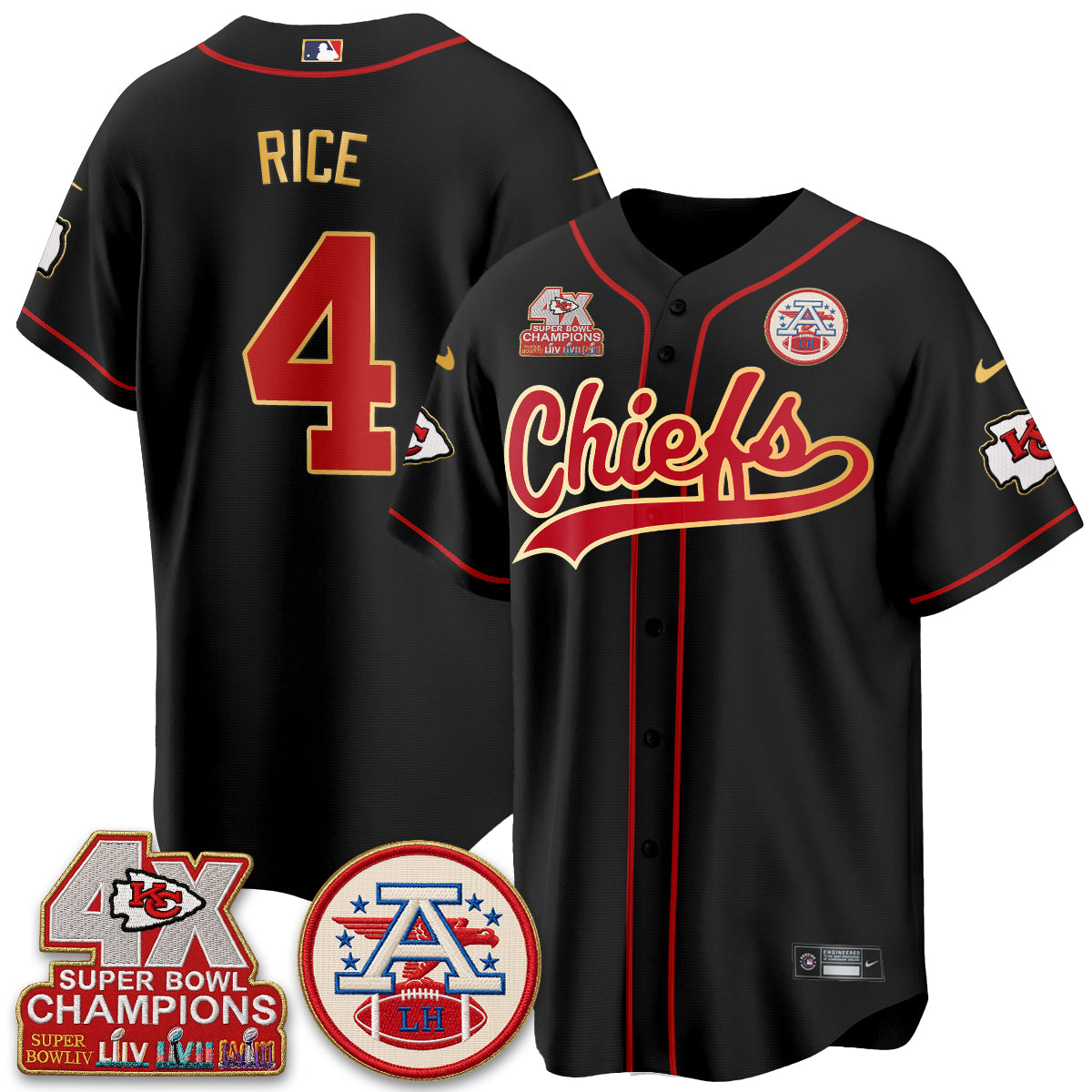 KC 4X Champs Gold Trim Edition Vapor Baseball Jersey - Stitched