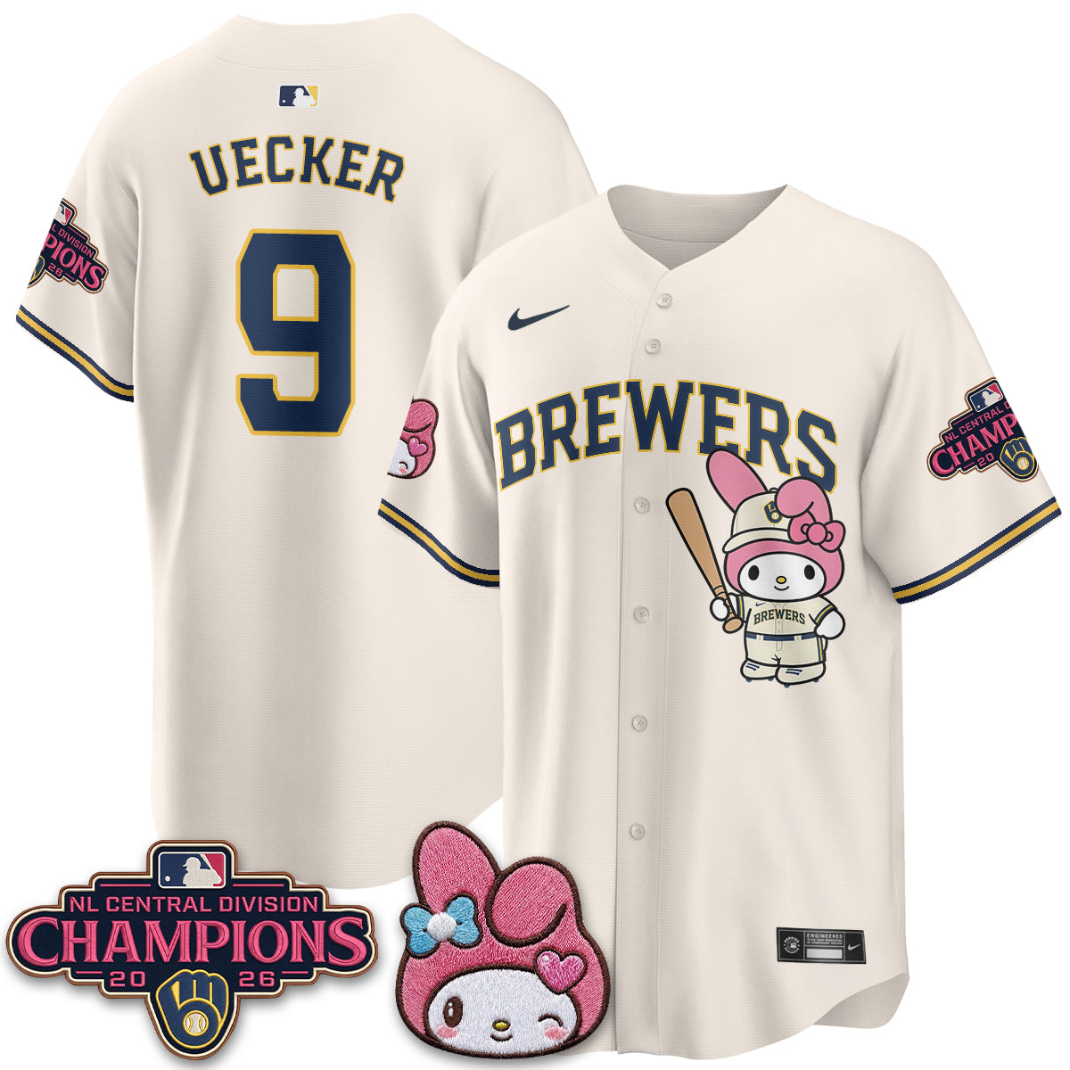 Milwaukee Brewers NL Central Champs x Pink Sanrio Friend  Vapor Jersey - Stitched