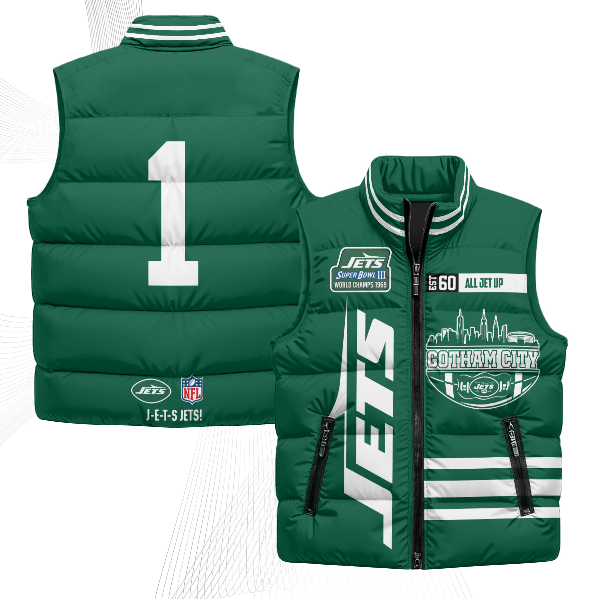 New York Jets Gotham City Puffer Vest - Printed
