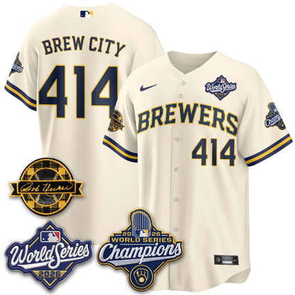 MIL 2026 WS Champions - Bob Uecker Patch Cream Jersey - Stitched (#24)