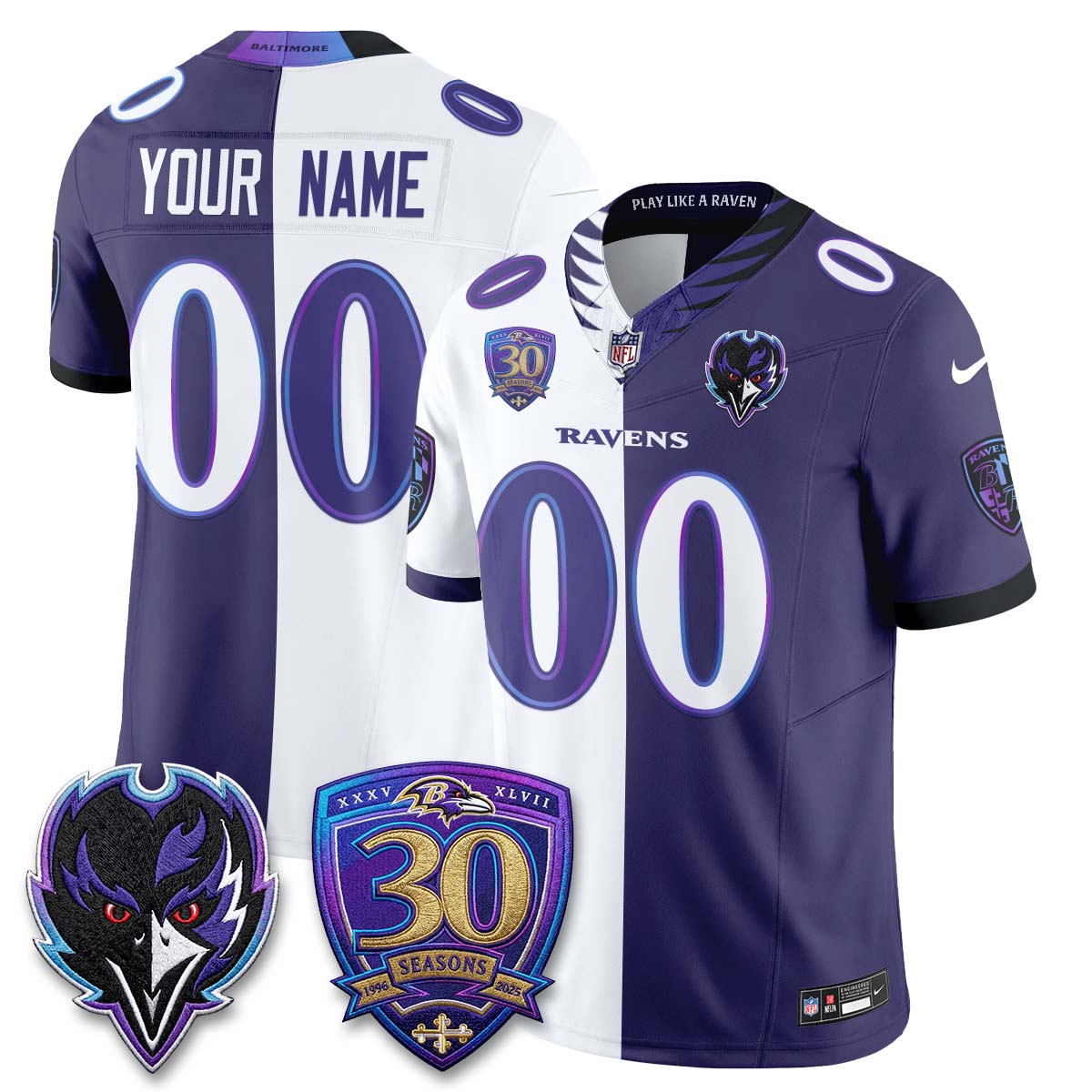 Baltimore Ravens The Next Flight Split Custom Vapor Jersey - Stitched