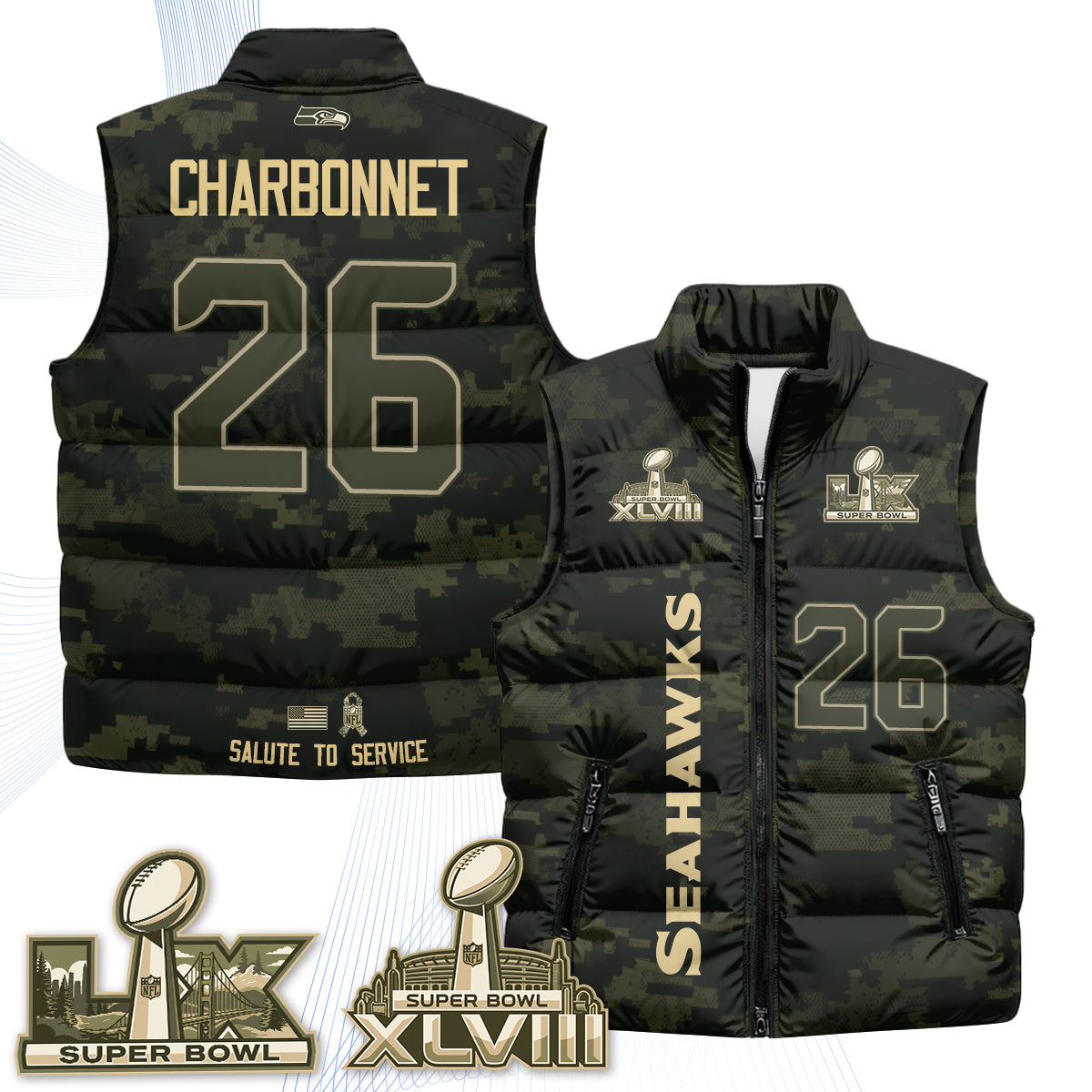 Seattle Seahawks 2026 Salute to Service Puffer Vest - Printed