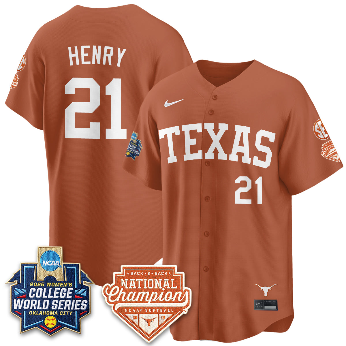 Texas Longhorns Softball 2026 World Series (WCWS) Vapor Premier Limited Jersey - B2B Champs - All Stitched