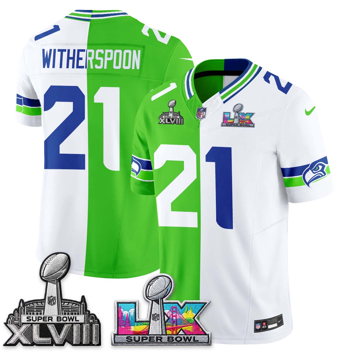 Seattle Seahawks Throwback 2 SB Patches Vapor Jersey - Stitched