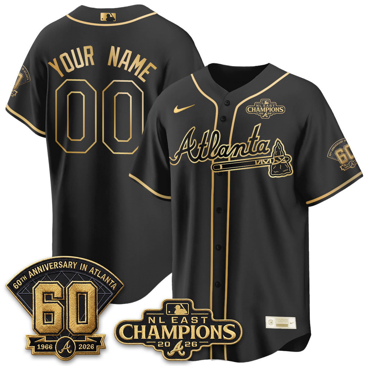 Atlanta Braves 2026 NL East Champs Gold Edition Vapor Custom Jersey - Stitched