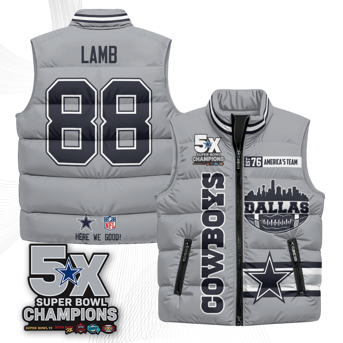 DAL "America's Team" Puffer Vest - Printed