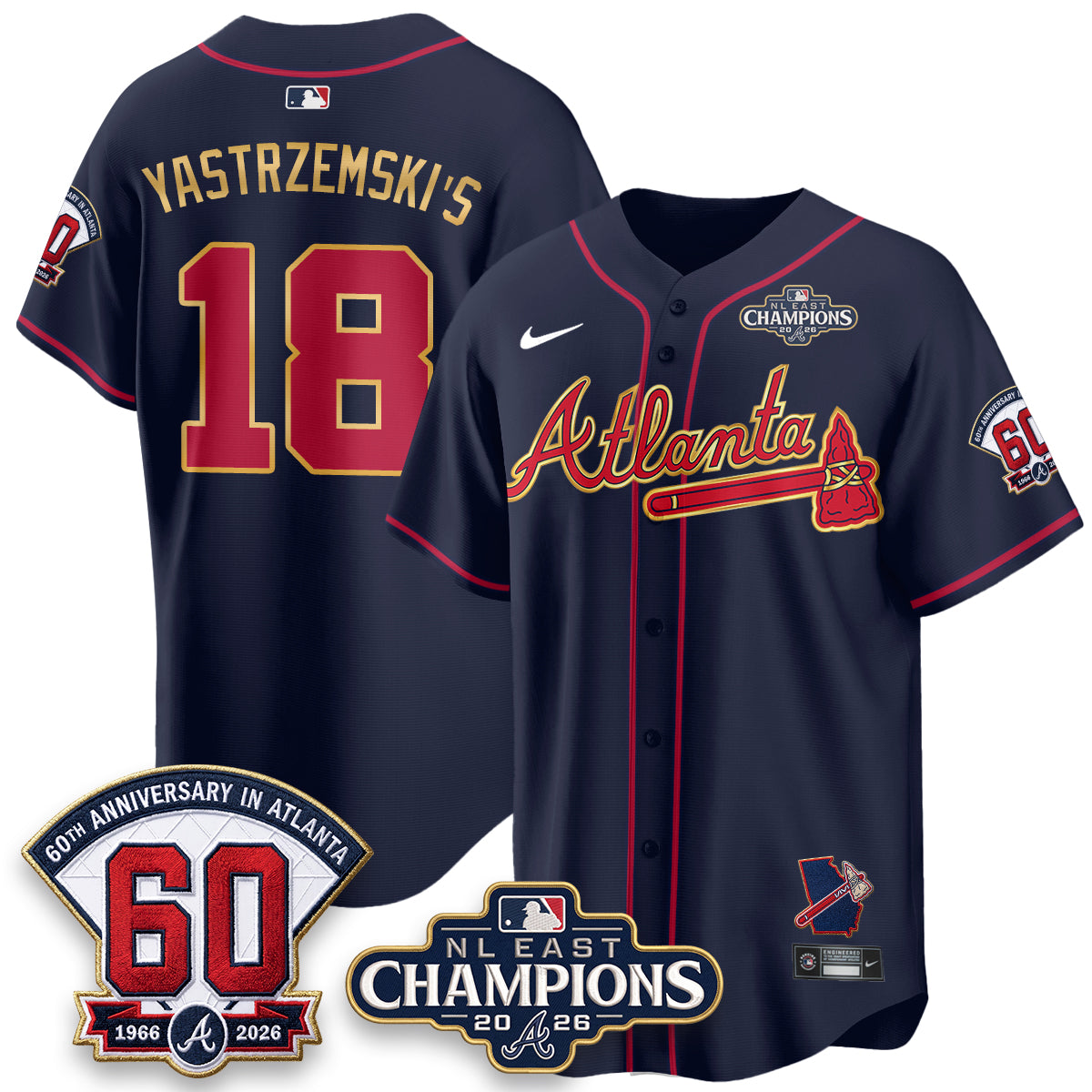 Atlanta Braves 2026 NL East Champs Gold Edition Vapor Jersey - Stitched