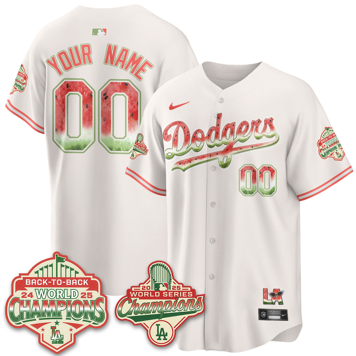 Los Angeles Dodgers National Watermelon Day Vapor Custom Jersey - Stitched