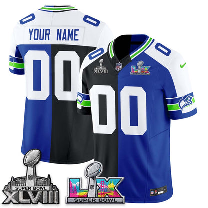 Seattle Seahawks Throwback 2 SB Patches Custom Vapor Jersey - Stitched