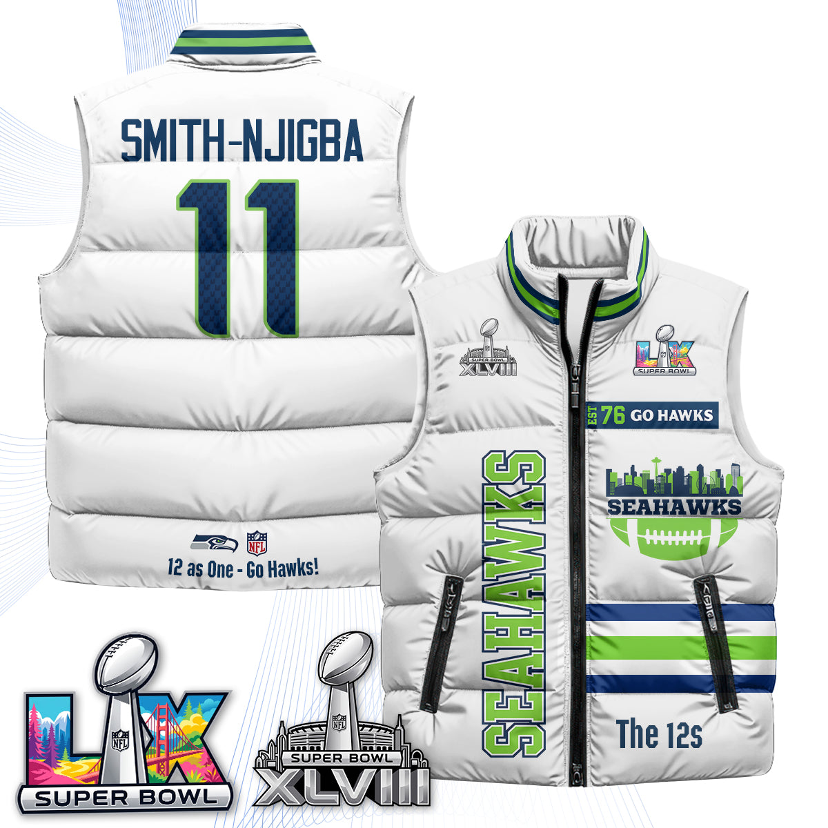 Seattle Seahawks "Go Hawks" Edition Puffer Vest - Printed