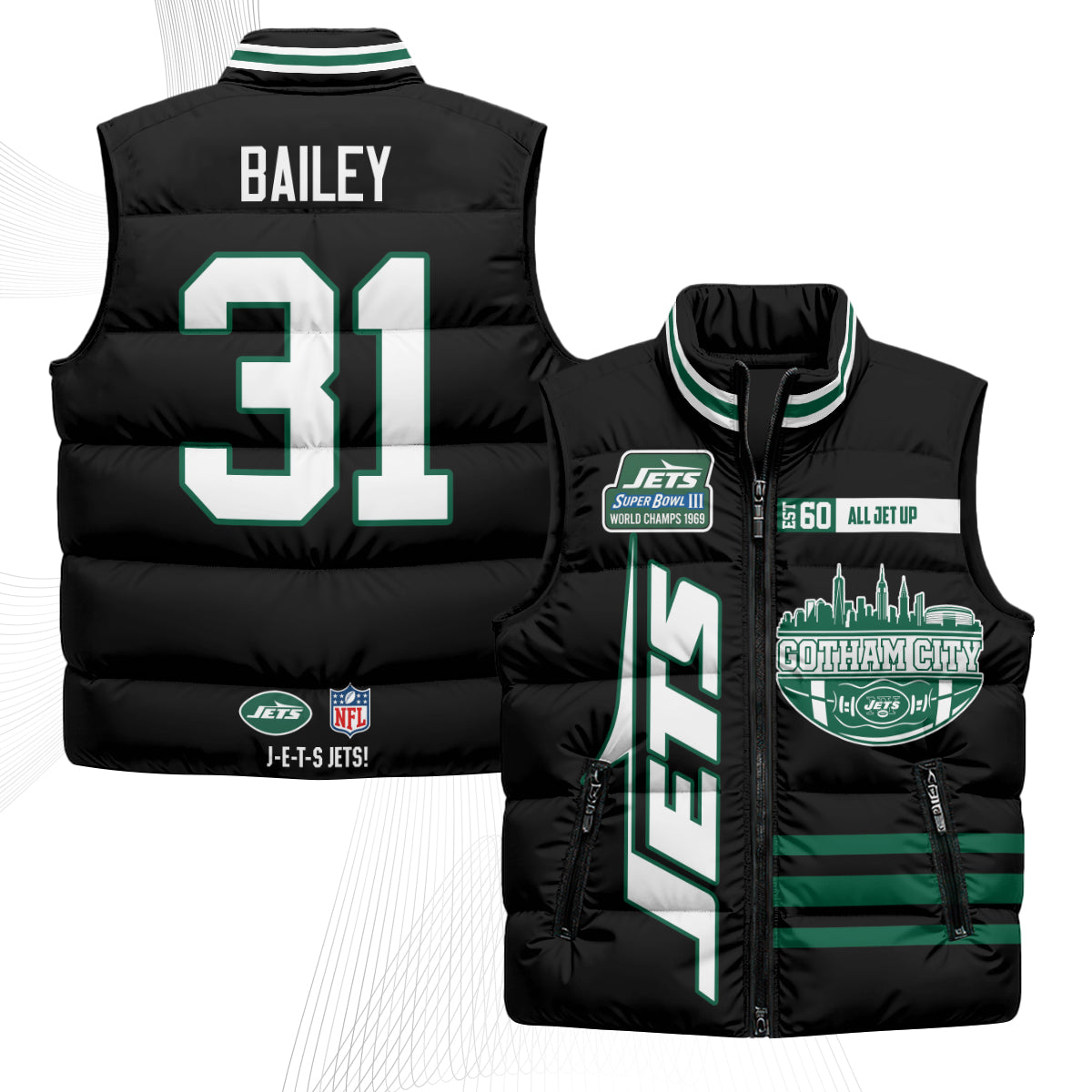 New York Jets Gotham City Puffer Vest - Printed