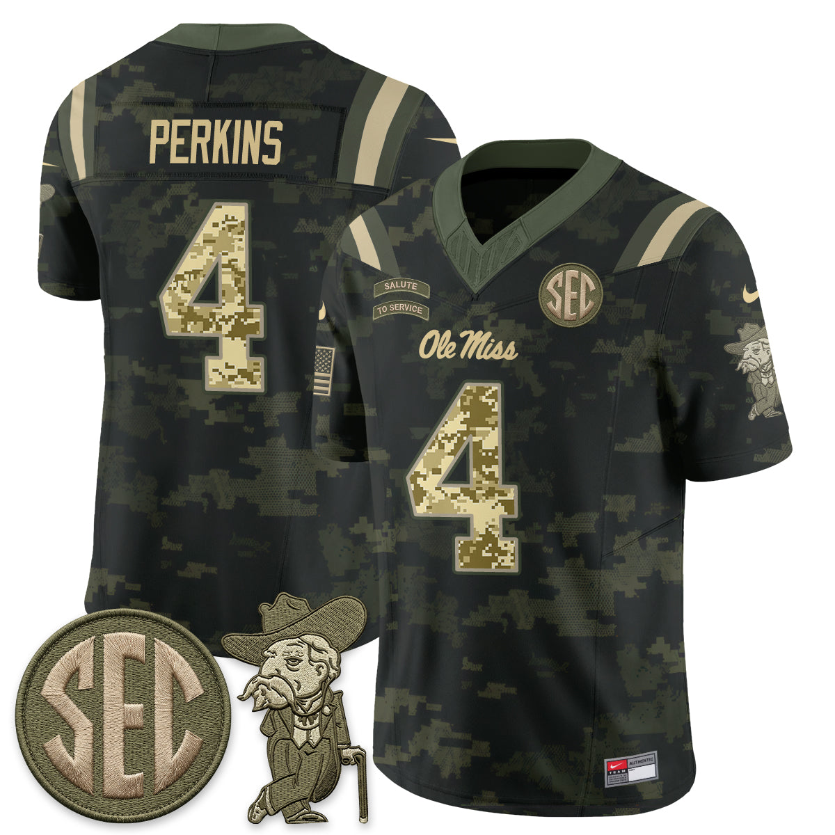 Ole Miss Rebels 2026 Salute to Service Vapor Jersey - Stitched