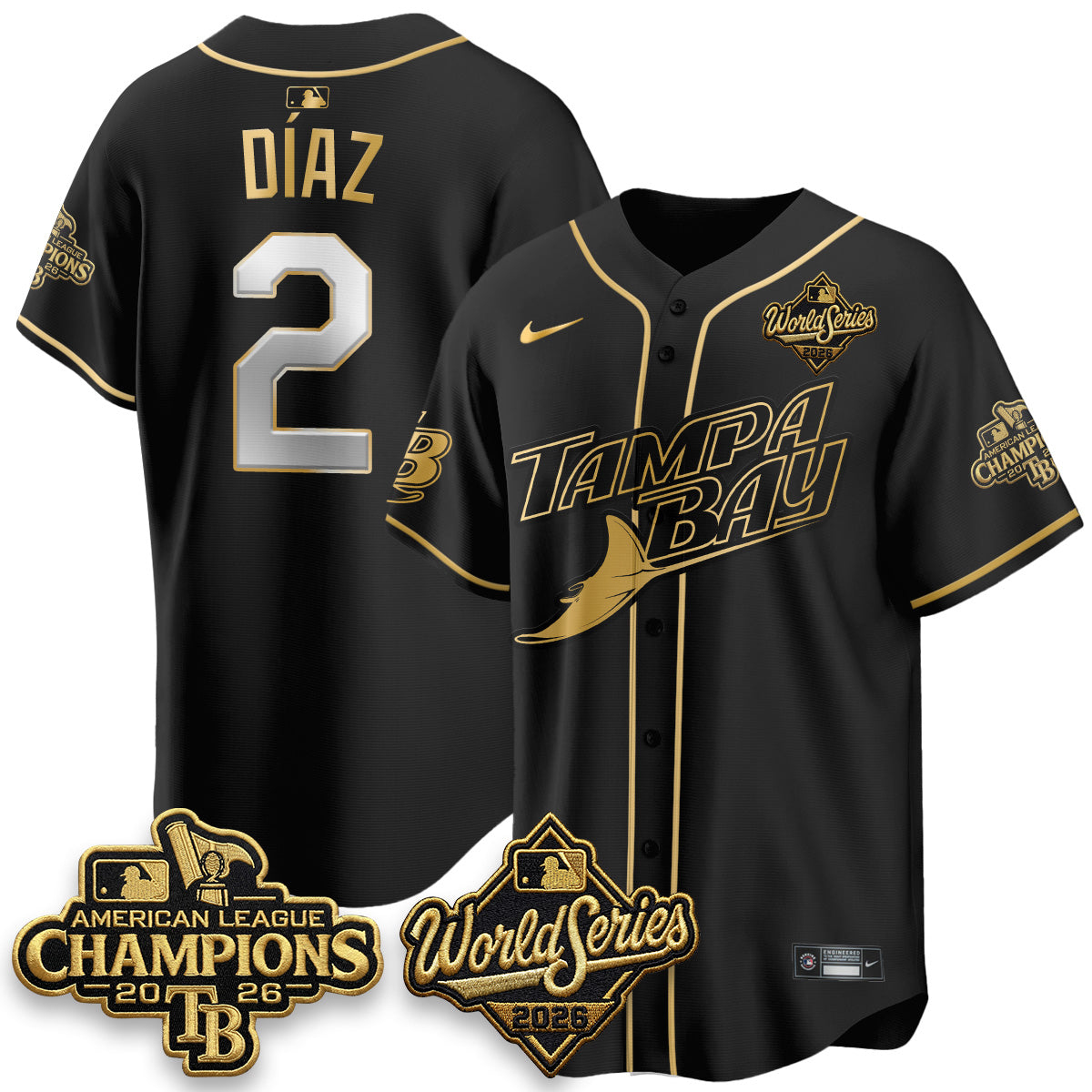 TB 2026 AL Champions Black Gold Edition Vapor Jersey V2- Stitched