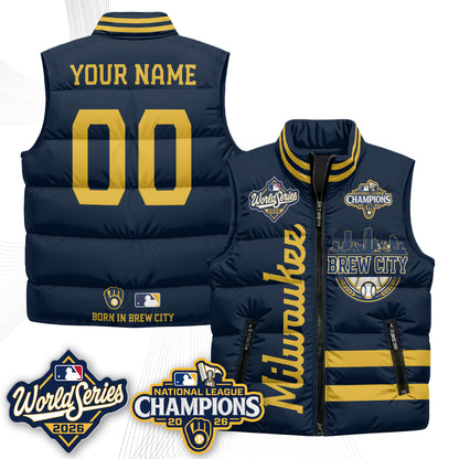 Milwaukee Brewers 2026 NL Champions Custom Puffer Vest - Printed