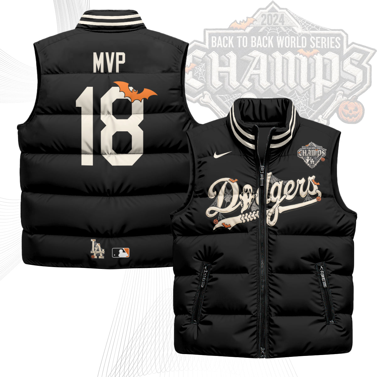 Los Angeles Dodgers Halloween 2026 Unisex Puffer Vest - Printed