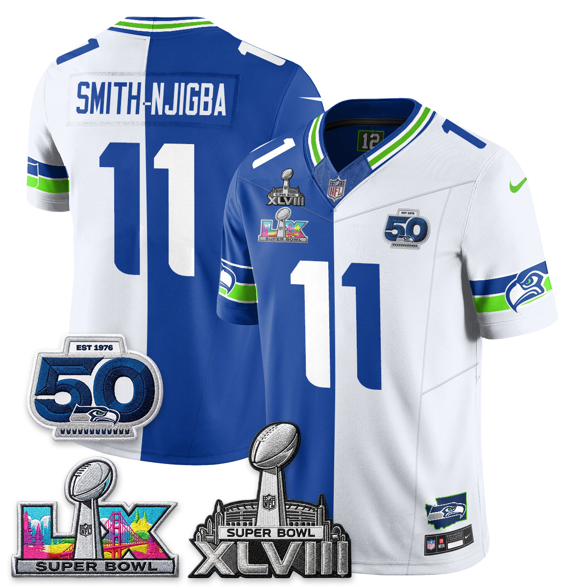 Seattle Seahawks SB LX Champs Split Edition Vapor Jersey - Stitch