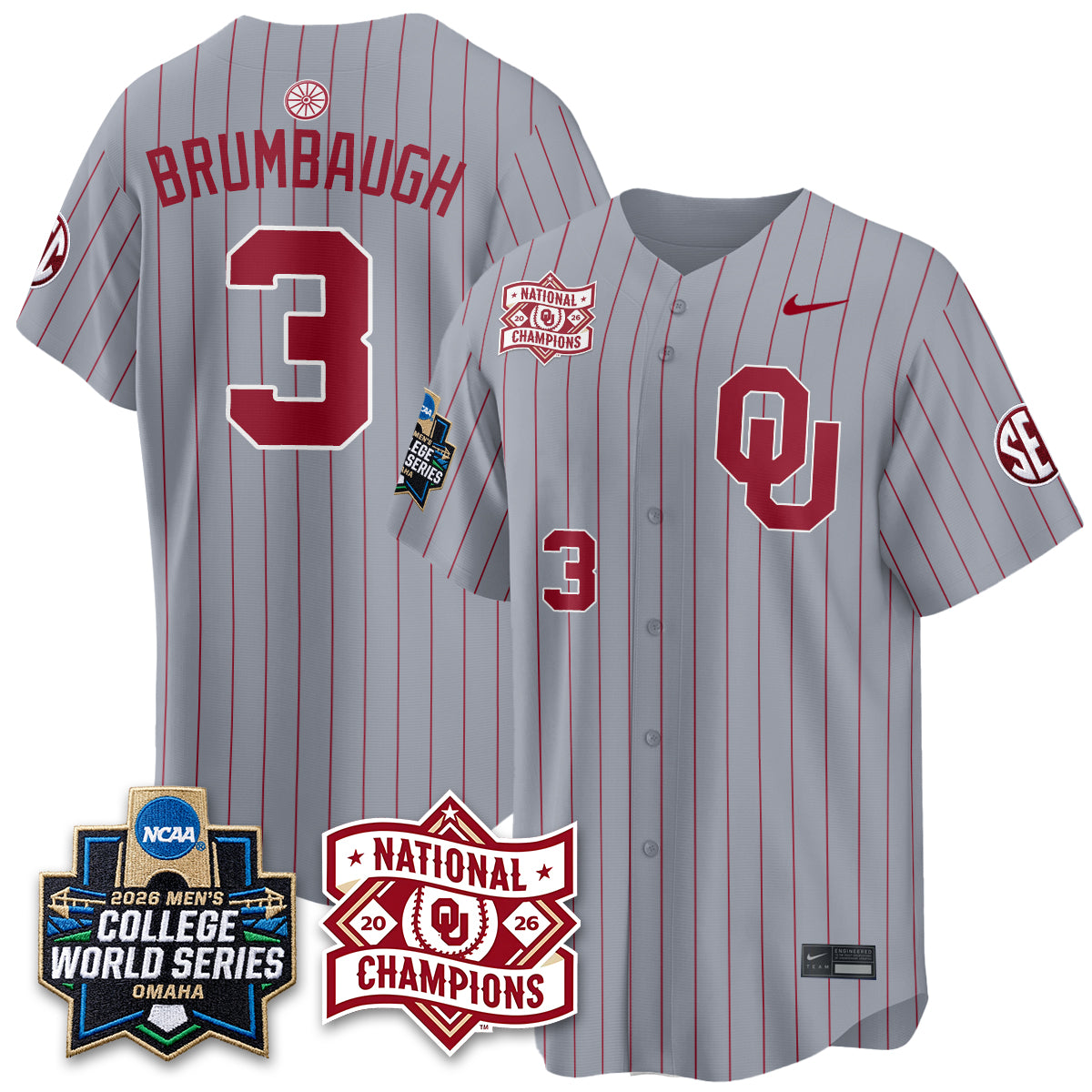 Oklahoma Sooners 2026 NCAA Baseball Men's College World Series Champions Vapor Jersey - Stitched