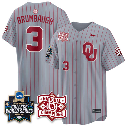 Oklahoma Sooners 2026 NCAA Baseball Men's College World Series Champions Vapor Jersey - Stitched
