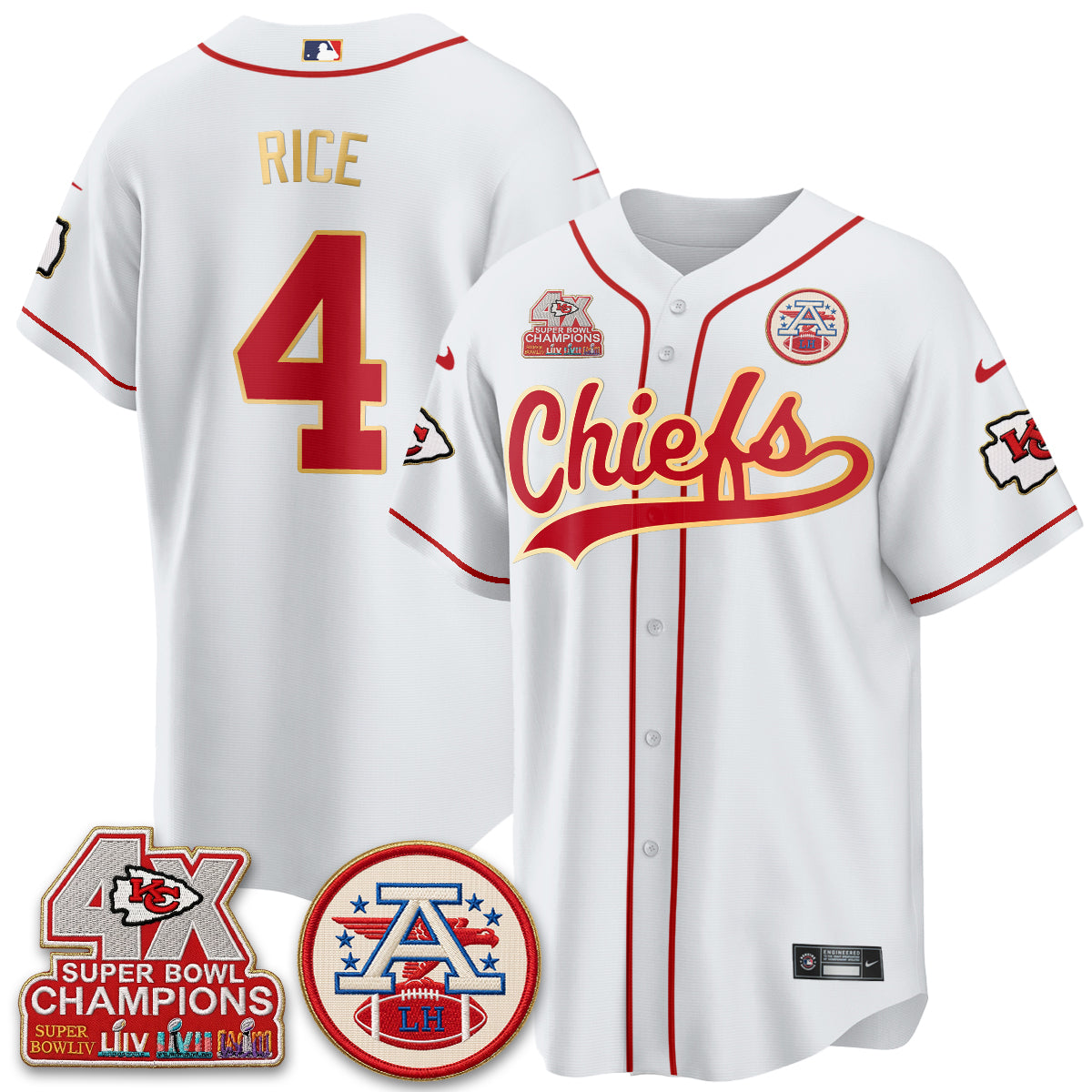 KC 4X Champs Gold Trim Edition Vapor Baseball Jersey - Stitched
