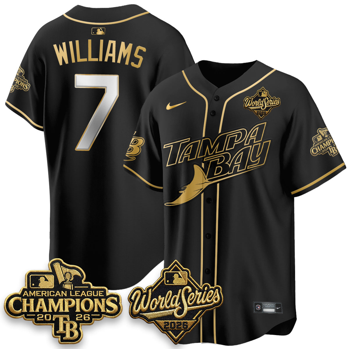 TB 2026 AL Champions Black Gold Edition Vapor Jersey V2- Stitched