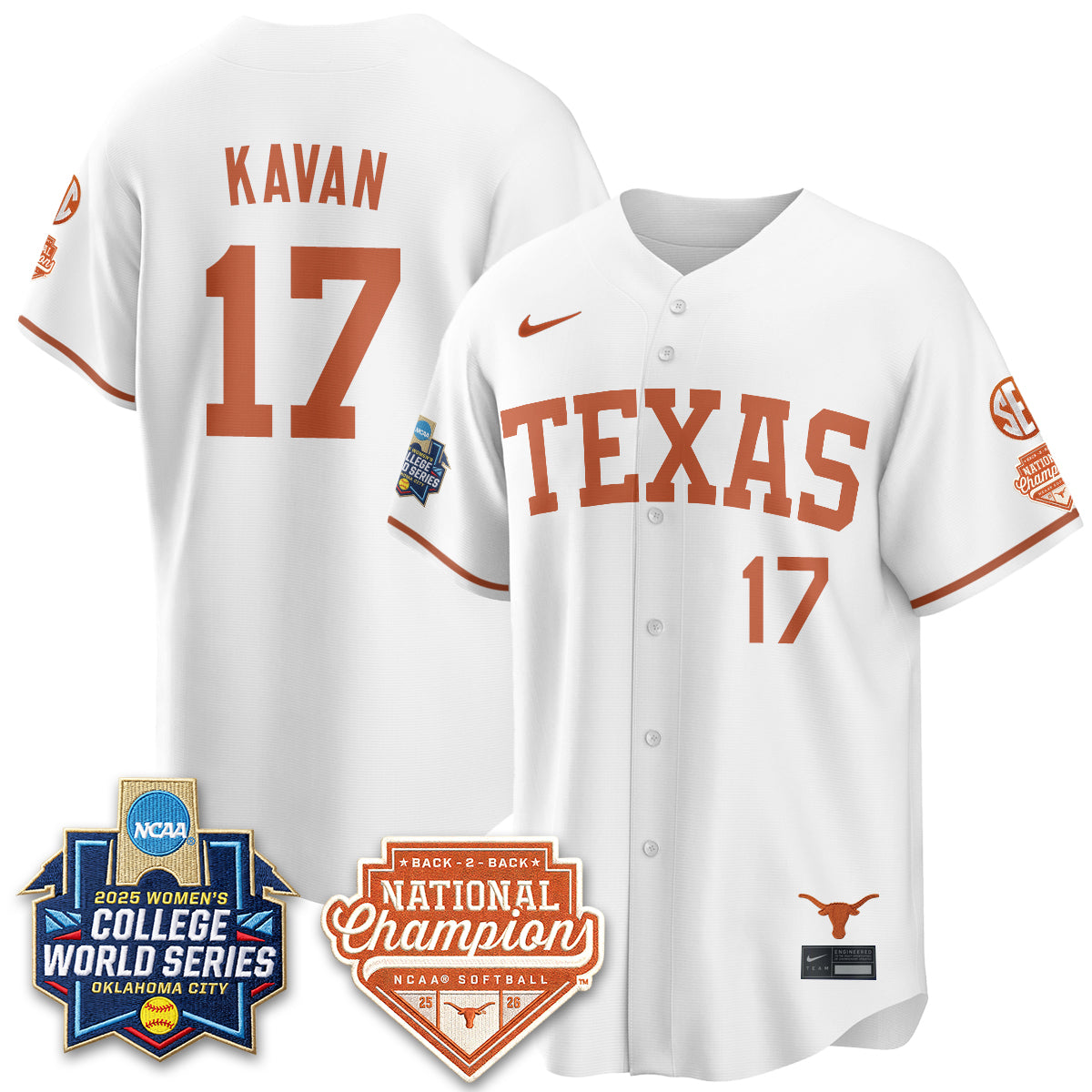 Texas Longhorns Softball 2026 World Series (WCWS) Vapor Premier Limited Jersey - B2B Champs - All Stitched