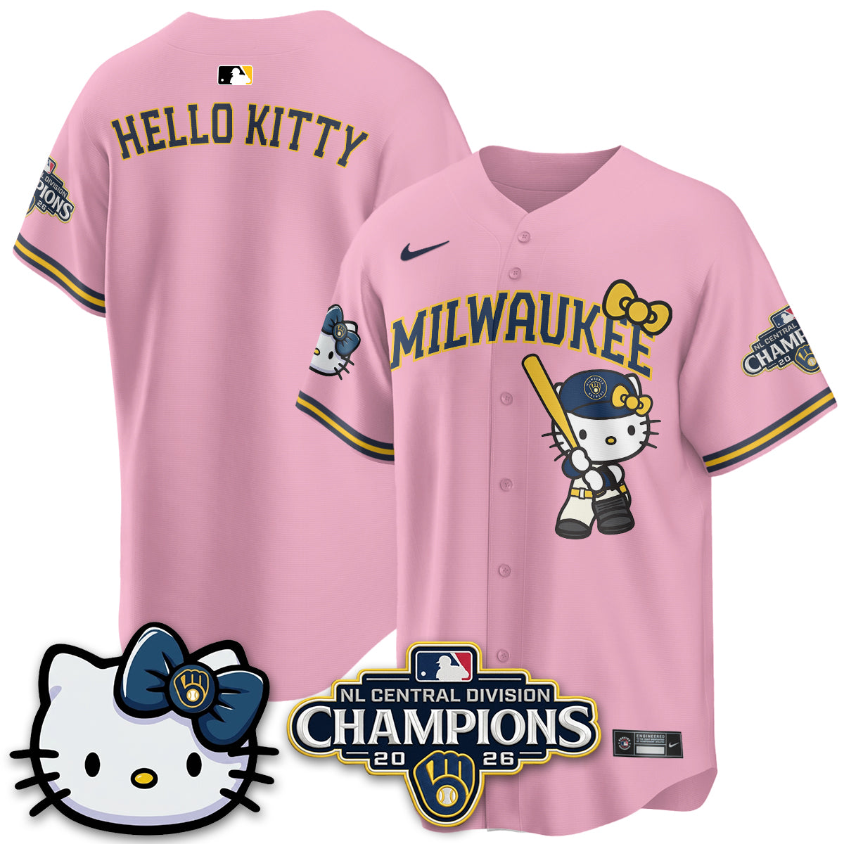 Milwaukee Brewers NL Central Champs x Meow KT Vapor Jersey - Stitched