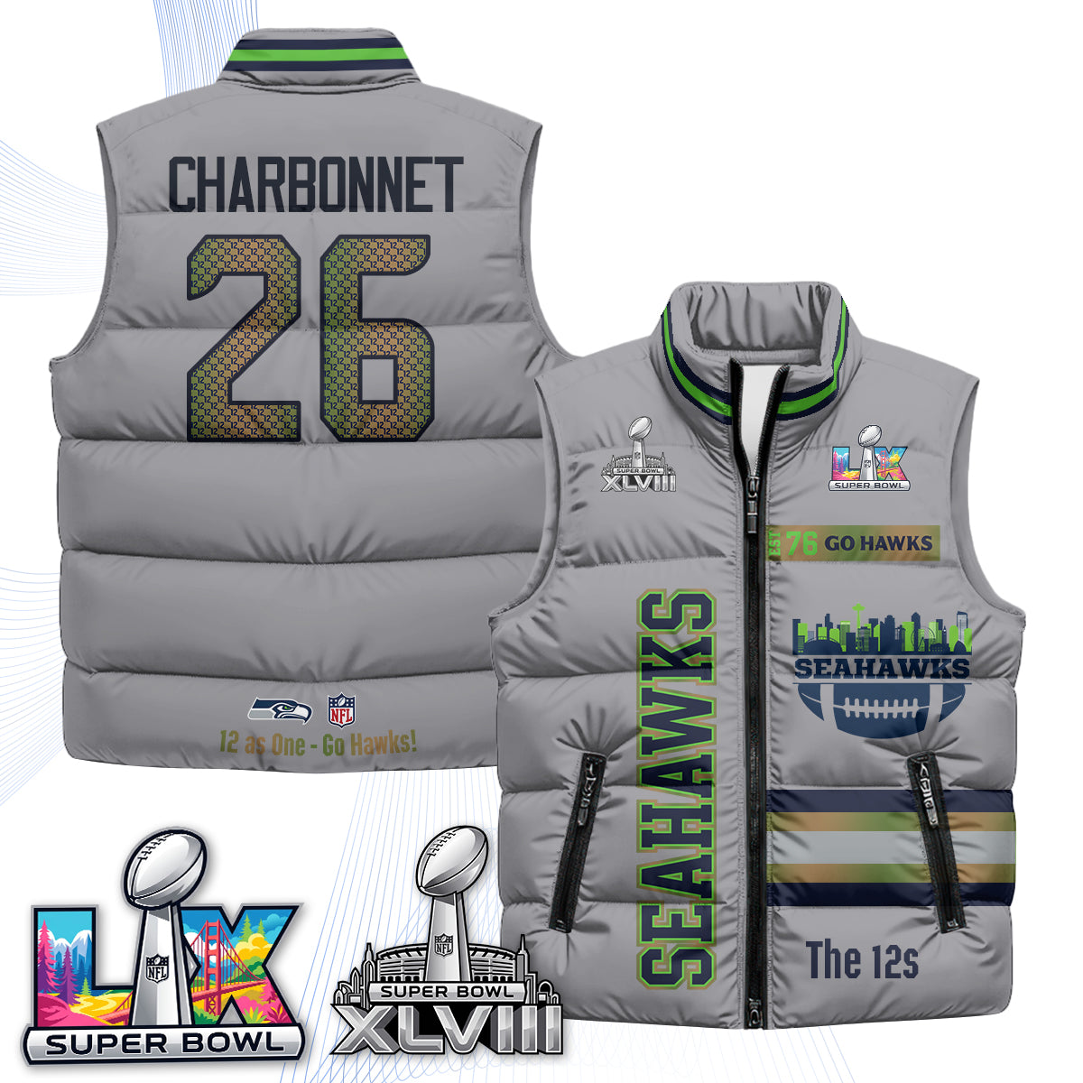 Seattle Seahawks "Go Hawks" Edition Puffer Vest - Printed