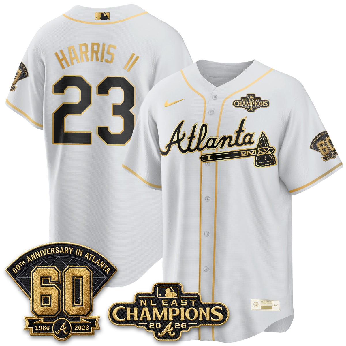 Atlanta Braves 2026 NL East Champs Gold Edition Vapor Jersey - Stitched
