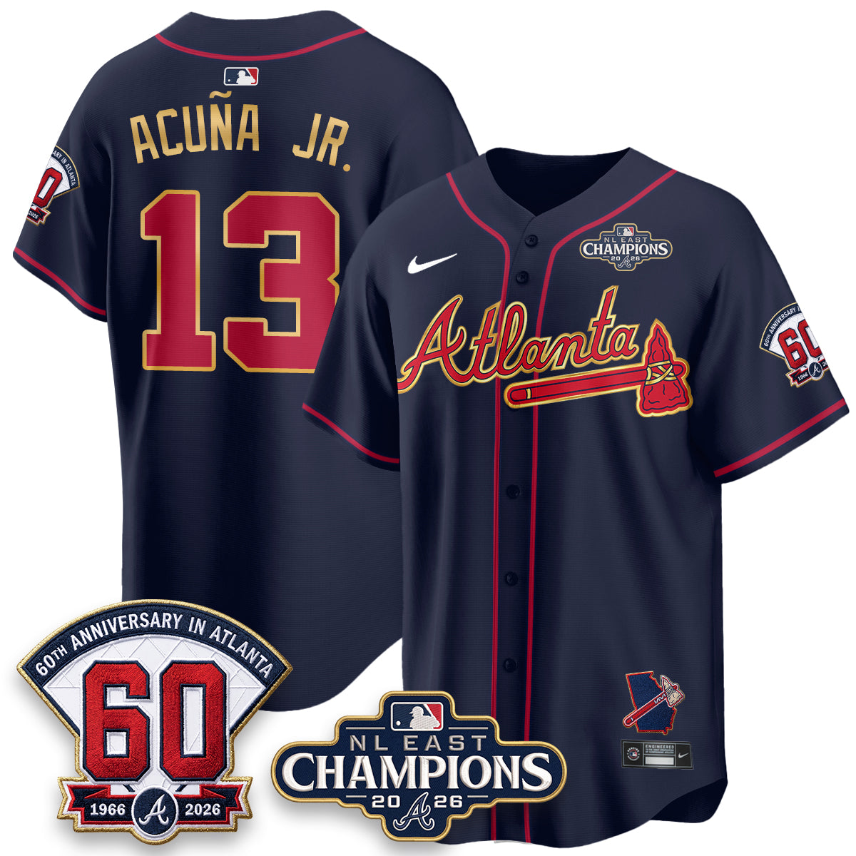 Atlanta Braves 2026 NL East Champs Gold Edition Vapor Jersey - Stitched