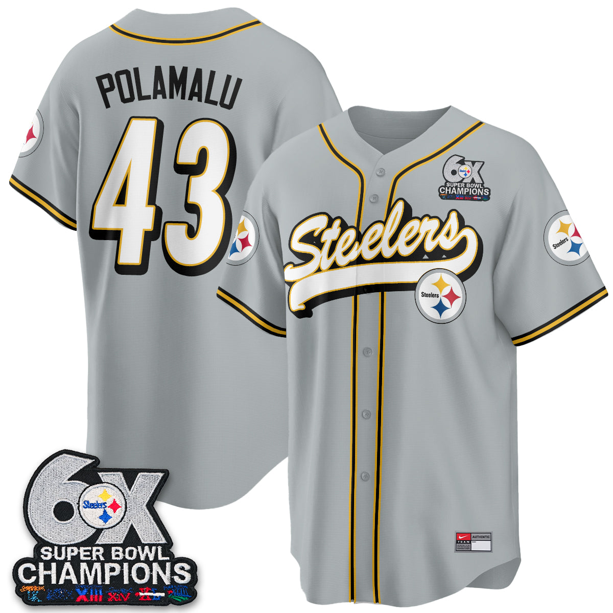 Pittsburgh Steelers 6x SBowl Baseball Vapor Jersey - Stitched