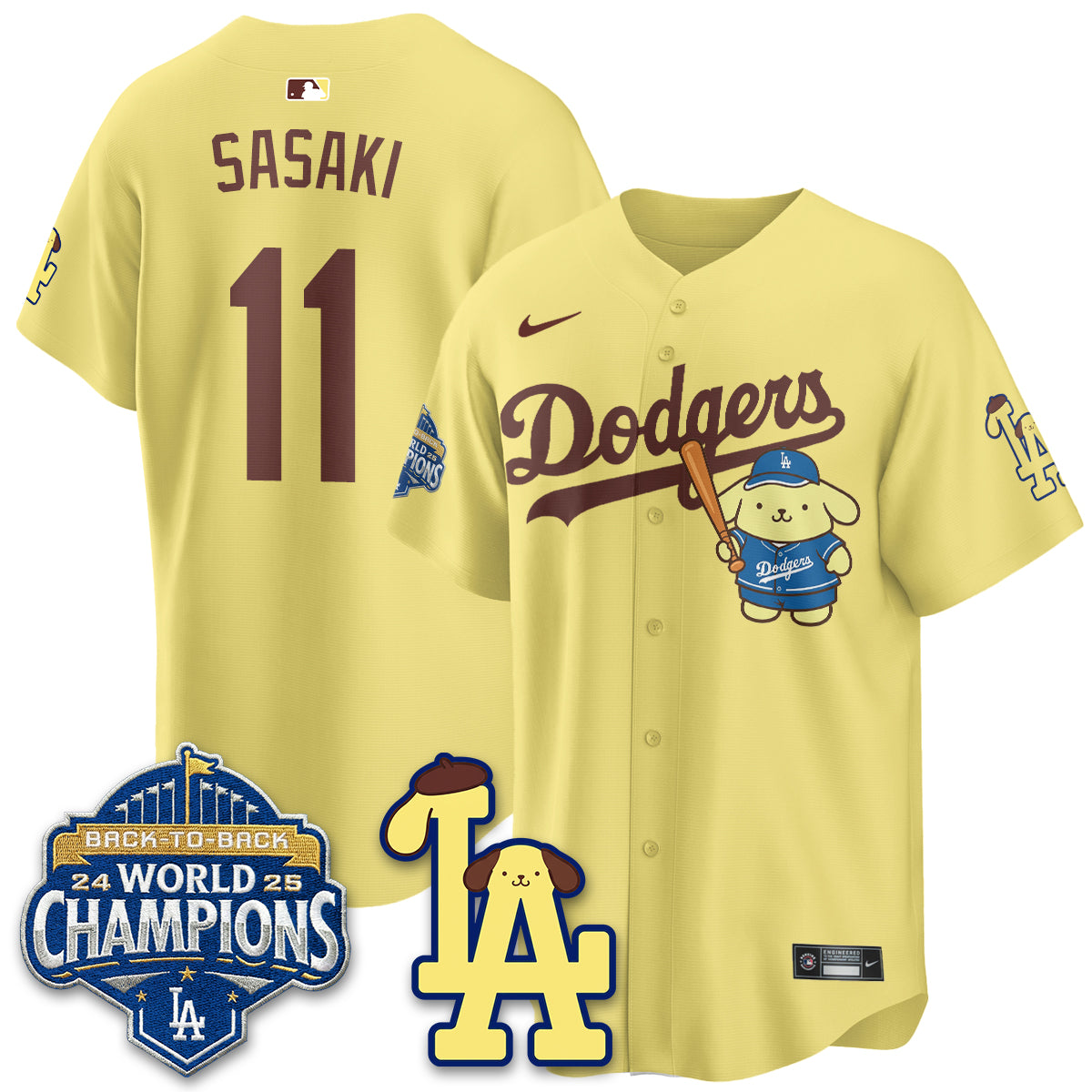 Los Angeles Dodgers Pompompurin Edition Vapor Jersey - Stitched