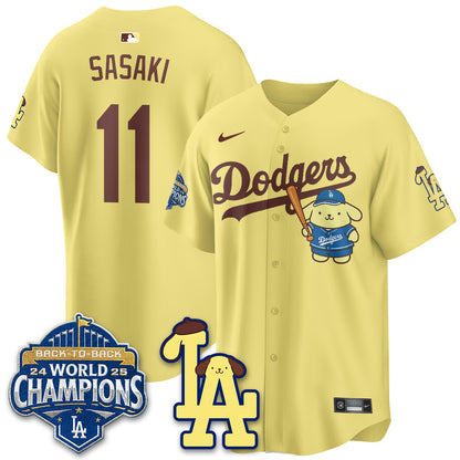 Los Angeles Dodgers Pompompurin Edition Vapor Jersey - Stitched